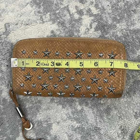 Jimmy Choo Filipa Zip Around Leather Star Studded Wallet Long Tan Silver - Picture 15 of 17